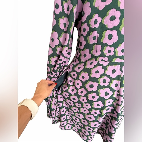 Kate Spade NY Flaire Flora Fluid Mini Dress Green Pink Floral Crepe Size 6 - Picture 11 of 15